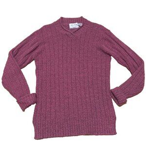 Vintage Lauren Brooke Womens M Pink Rose Long Sleeve SUPER SOFT Sweater V-Neck